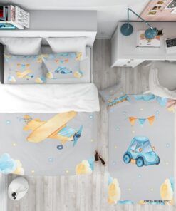 روتختی اتاق کودک پسرانه 4تکه طرح ماشین مدل Blue Car