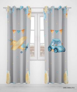 پرده پانچی اتاق کودک پسرانه دو تکه طرح ماشین مدل Blue Car