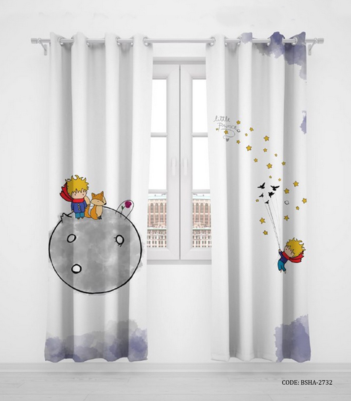 پرده پانچی کودک پسرانه دو تکه مدل شازده کوچولو