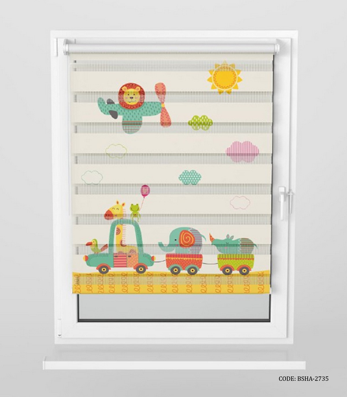 پرده زبرا کودکانه پسرانه طرح ماشین مدل Animal Carnival