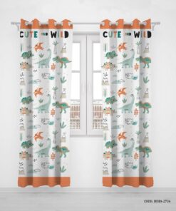 پرده پانچی اتاق کودک پسر دو تکه طرح دایناسوز مدل Cute and Whild