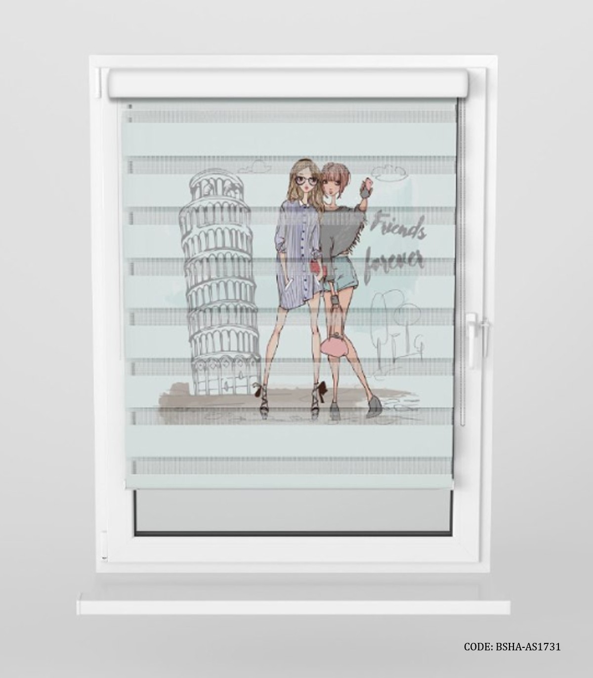 پرده زبرا دخترانه طرح برج پیزا مدل Friends Love