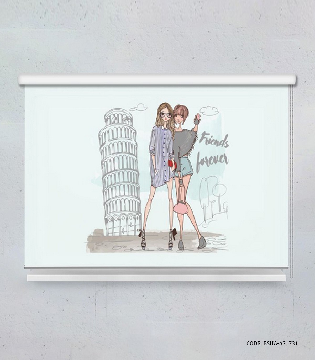 پرده شید دخترانه طرح برج پیزا مدل Friends Love