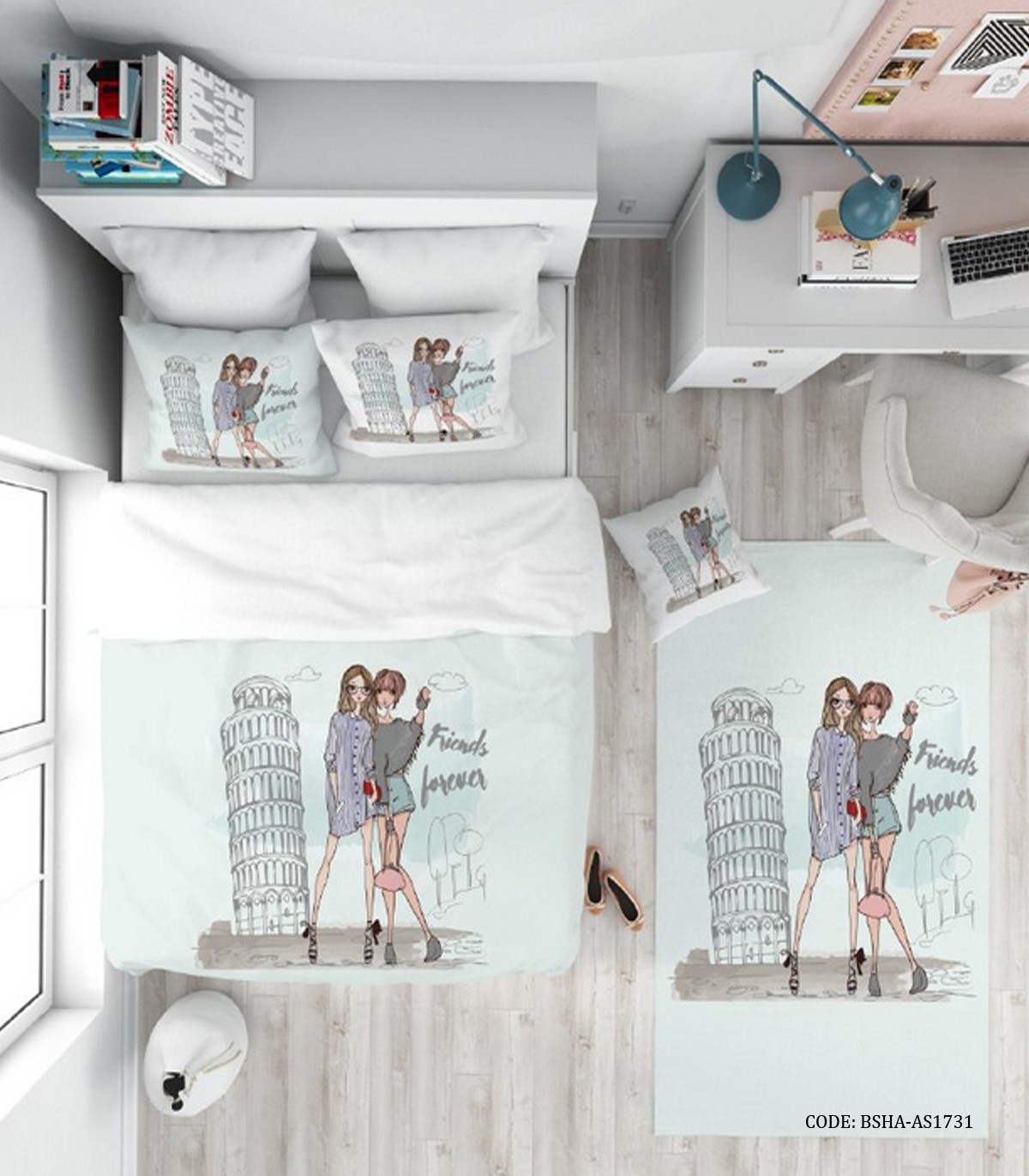 روتختی دخترانه 4 تکه طرح برج پیزا مدل Friends Love