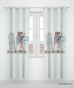 پرده پانچی دخترانه دو تکه طرح برج پیزا مدل Friends Love