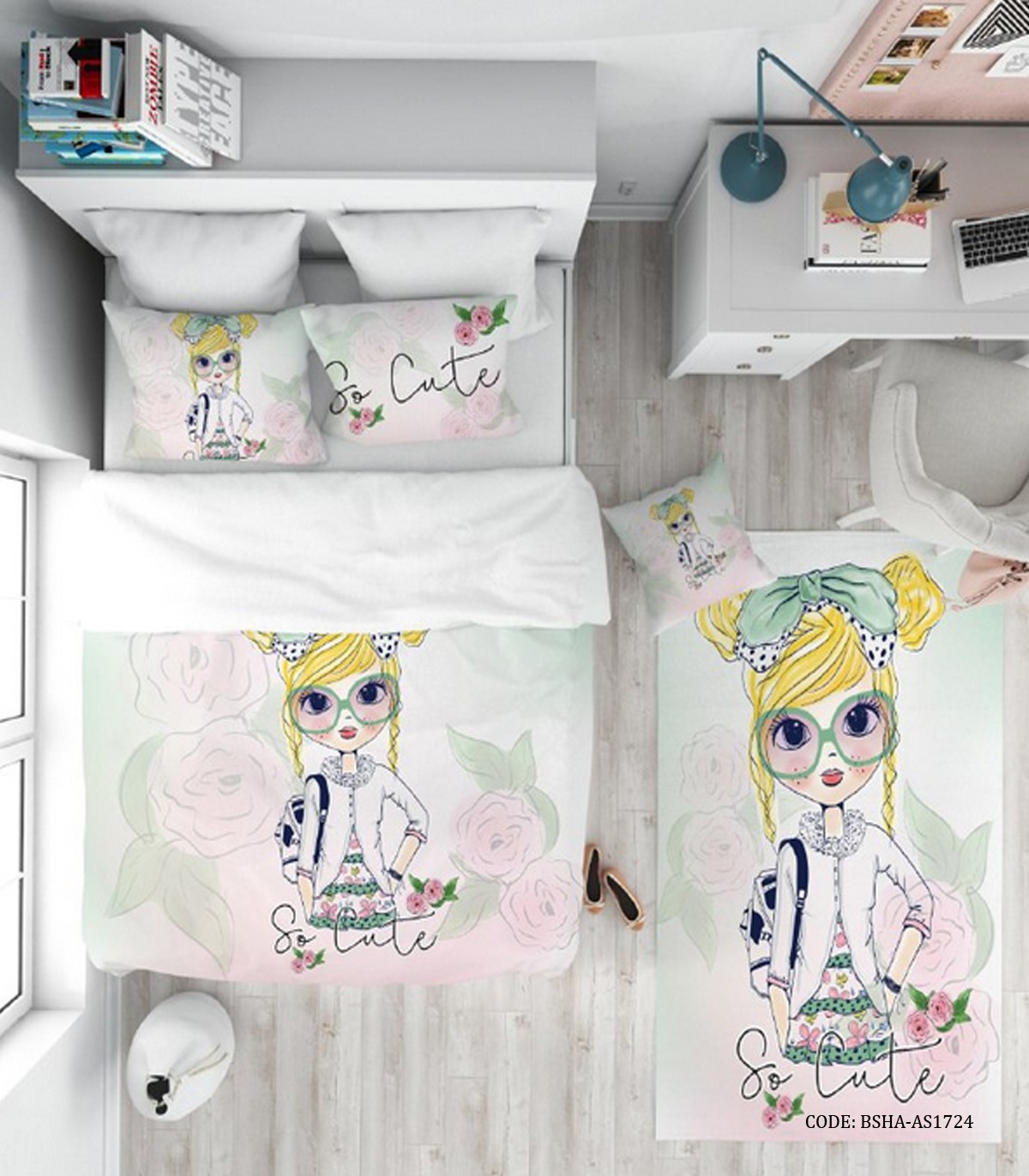 روتختی دخترانه 4 تکه طرح دختر مدل So Cute Girl