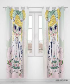 پرده پانچی دخترانه دو تکه طرح دختر مدل So Cute Girl