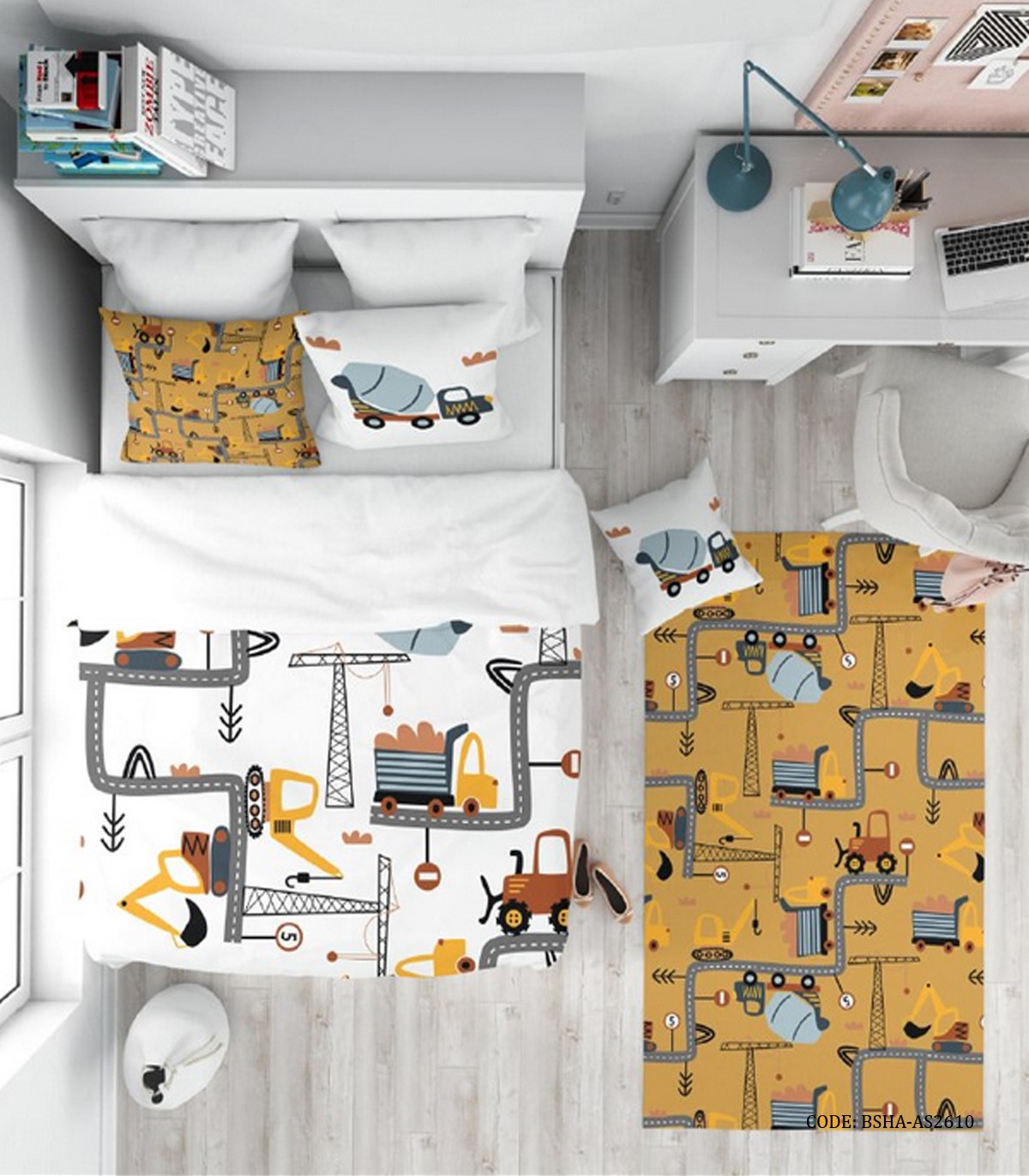 روتختی کودک پسرانه 4 تکه طرح جرثقیل مدل Vehicles