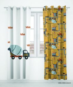 پرده پانچی کودک دو تکه پسرانه طرح جرثقیل مدل Vehicles