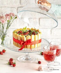 کیک خوری بلوری پایه دار با درپوش بلوری ترک پاشاباغچه طرح ساده