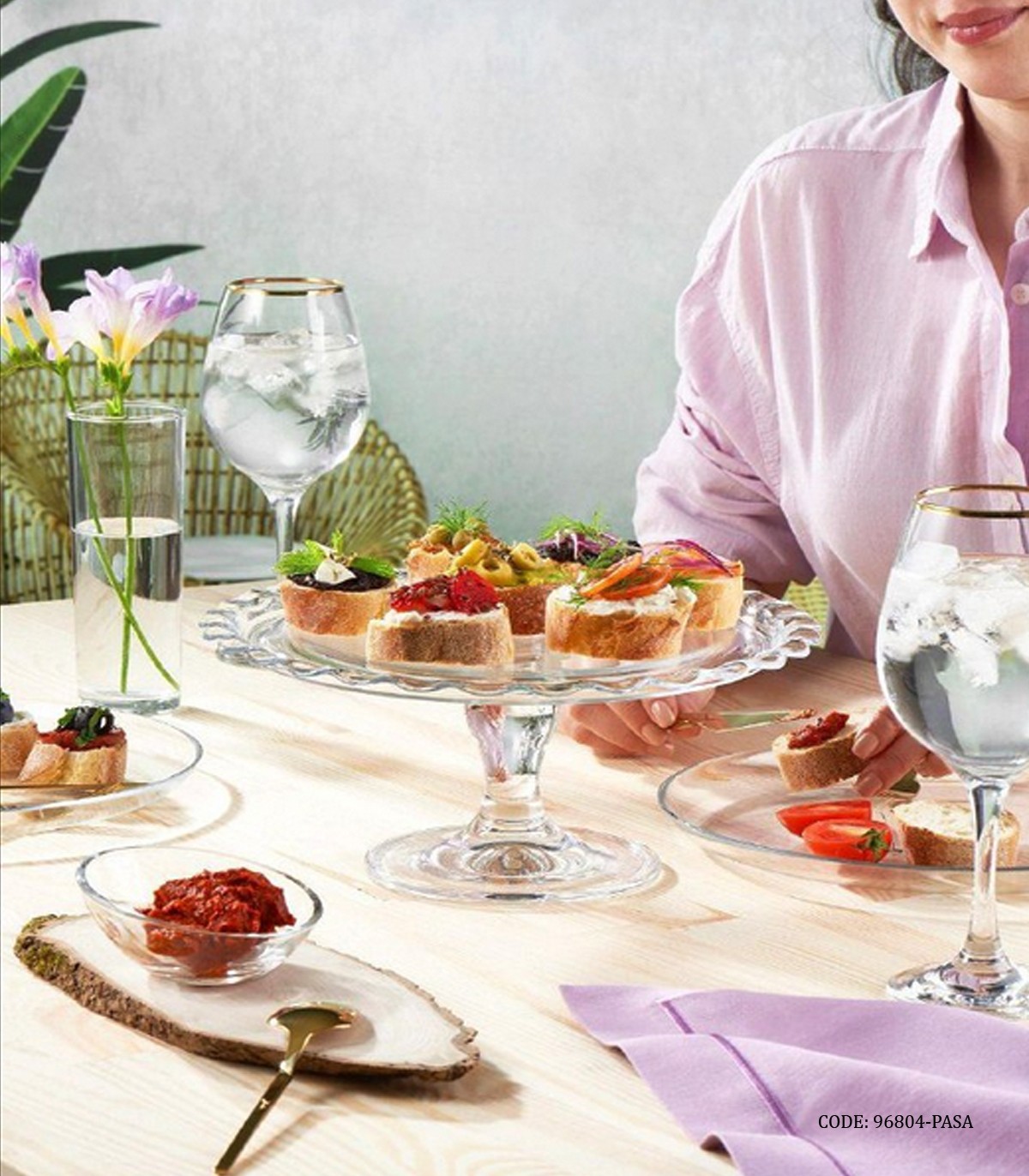 کیک خوری پایه دار بلوری ترک برند پاشا باغچه طرح لبه دالبری