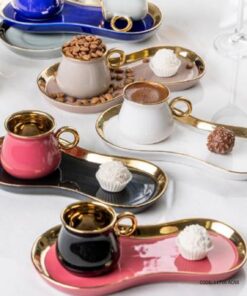 ست قهوه خوری چینی کافی شاپی ترک 6 عددی رنگی