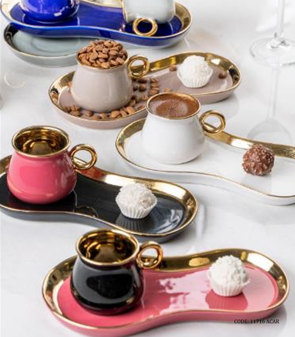 ست قهوه خوری چینی کافی شاپی ترک 6 عددی رنگی