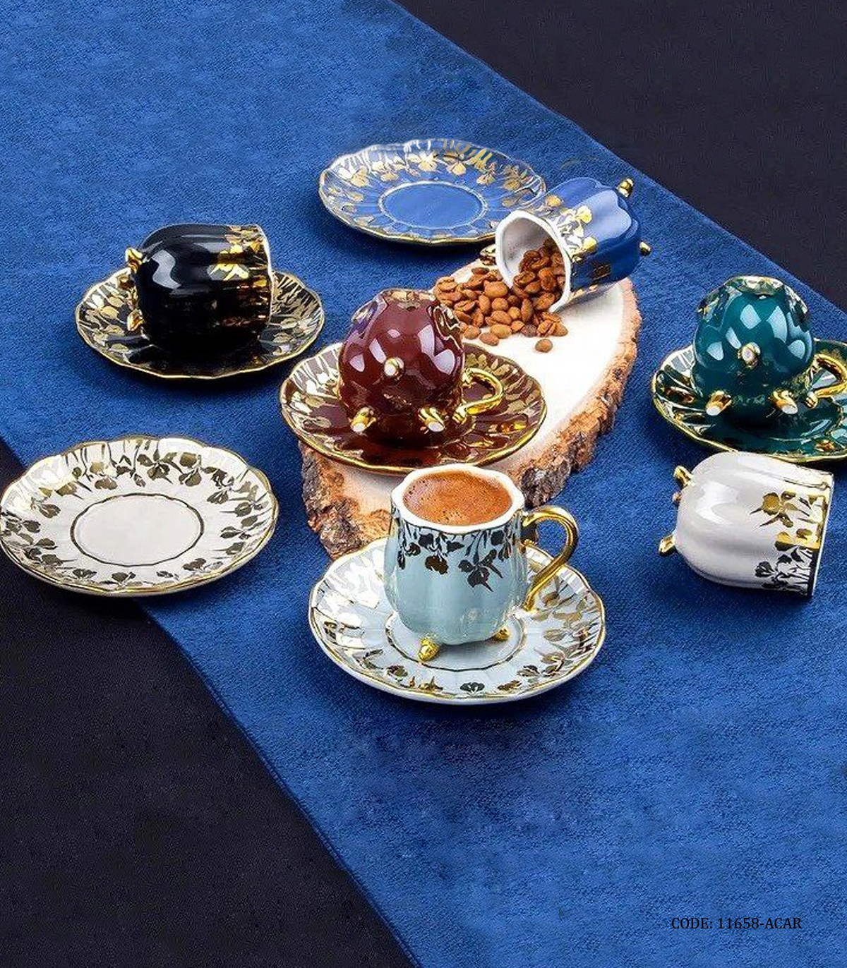 ست قهوه خوری چینی ترک 6 عددی رنگی کلاسیک