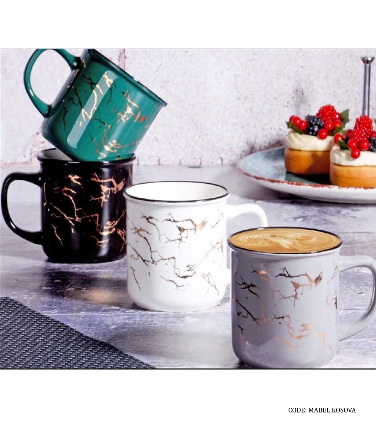ماگ قهوه خوری سرامیکی ترک پرسلن MARBEL بزرگ