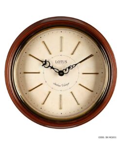 ساعت دیواری چوبی گرد رینگ طلایی لوتوس مدل HERFORD