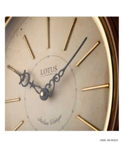 ساعت دیواری چوبی گرد رینگ طلایی لوتوس مدل HERFORD