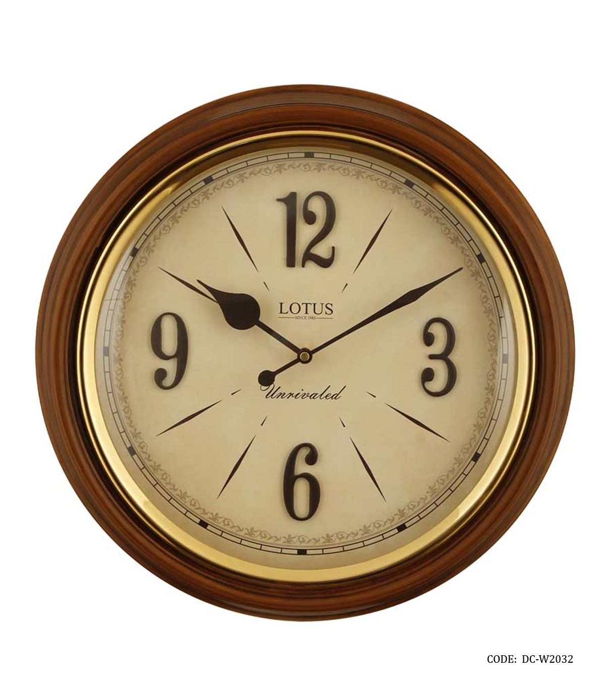 ساعت دیواری چوبی گرد رینگ فلزی لوتوس مدل HAGEN