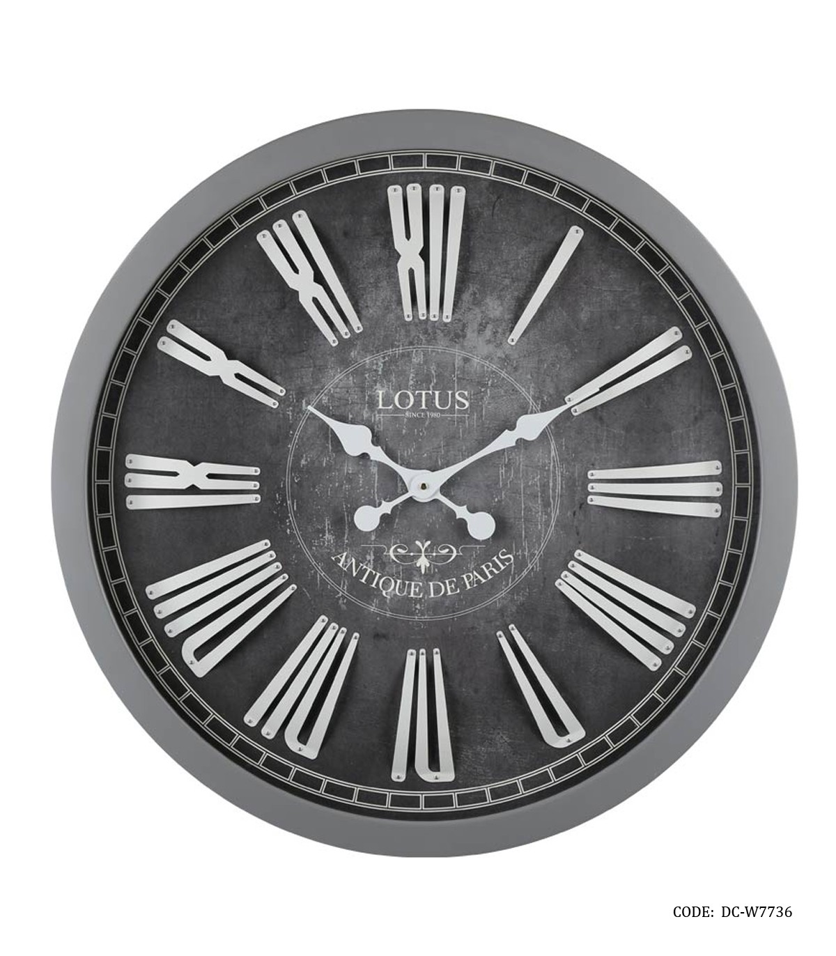 ساعت دیواری بزرگ چوبی طوسی لوتوس مدل GONZALES