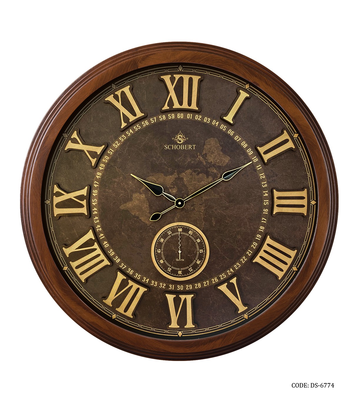 ساعت دیواری اعداد رومی چوبی قهوه ای شوبرت مدل 6774