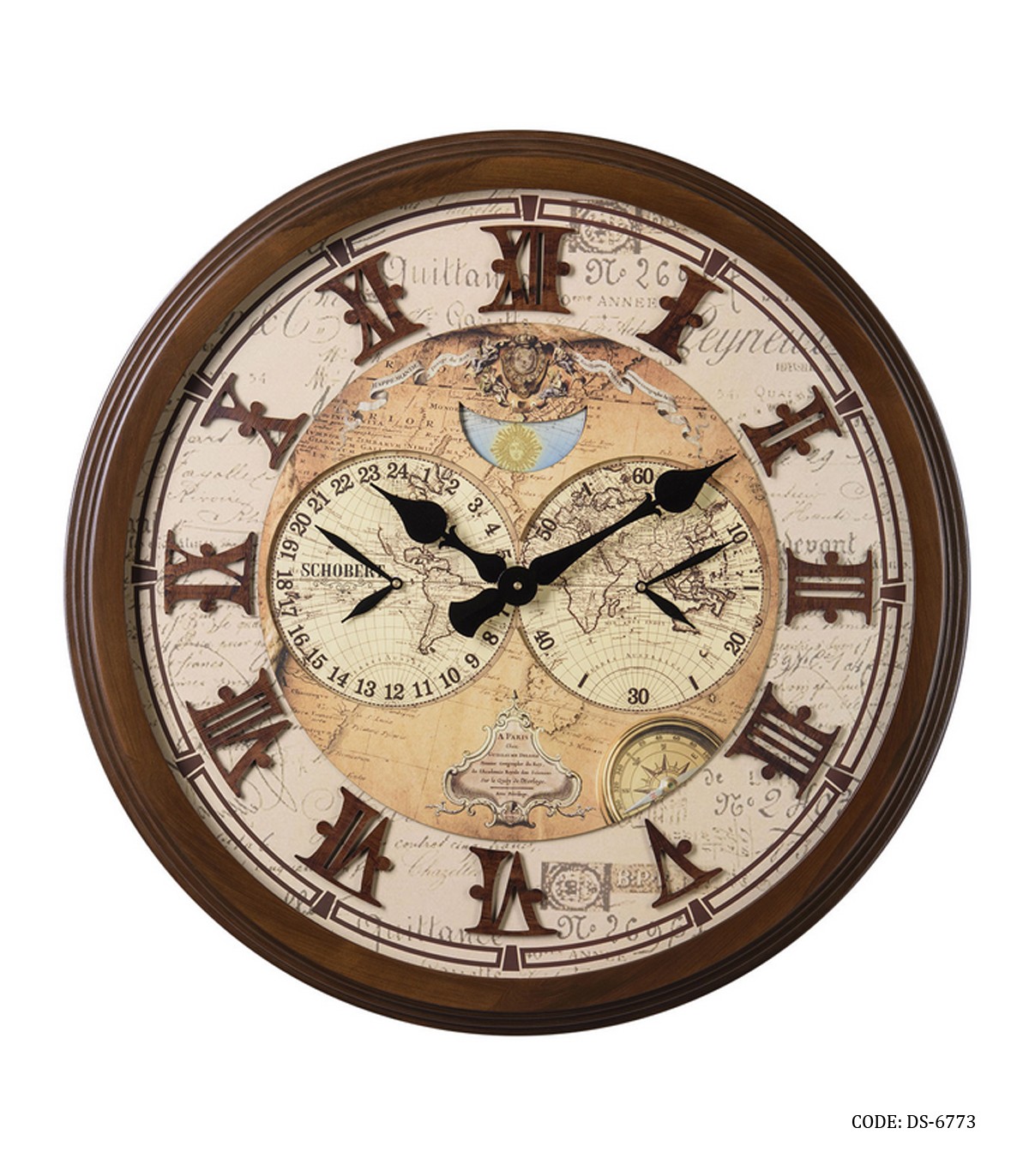 ساعت دیواری گرد چوبی 4 موتوره شوبرت مدل 6773