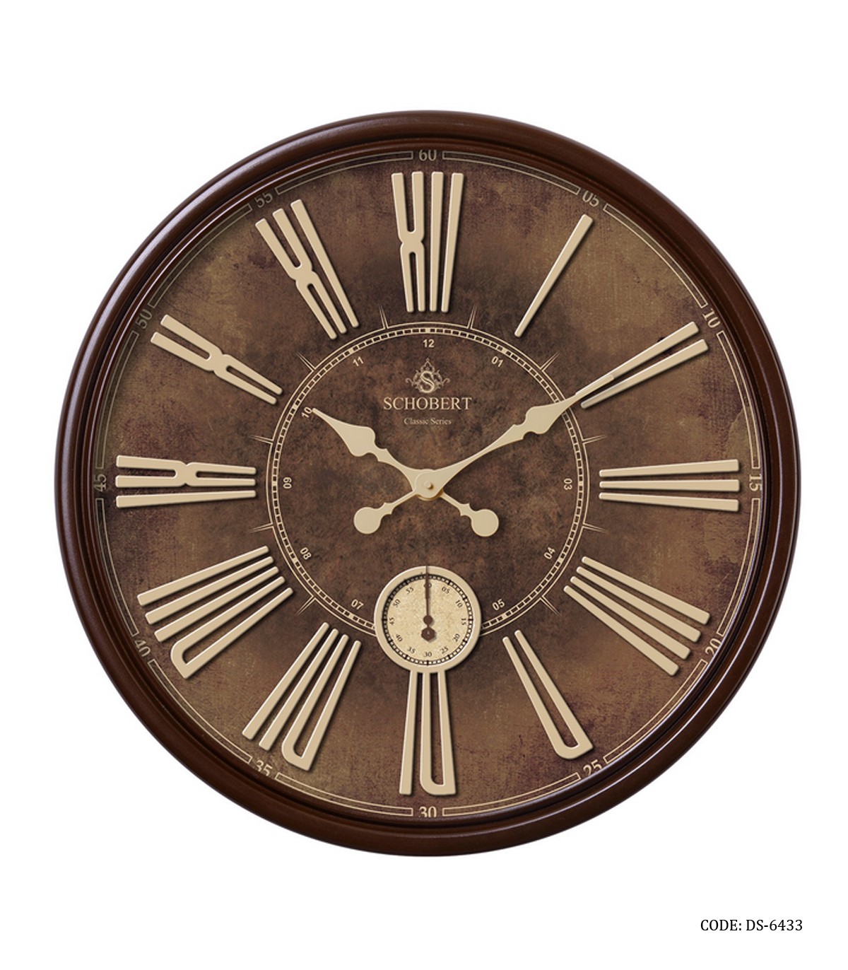 ساعت دیواری گرد چوبی قهوه ای شوبرت مدل 6433