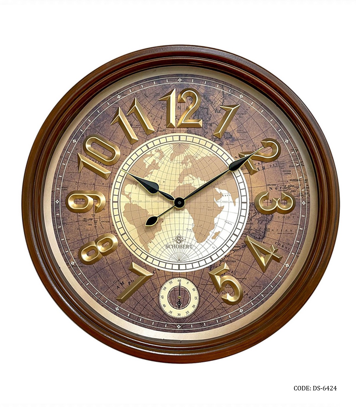 ساعت دیواری گرد چوبی اعداد طلایی شوبرت مدل 6424
