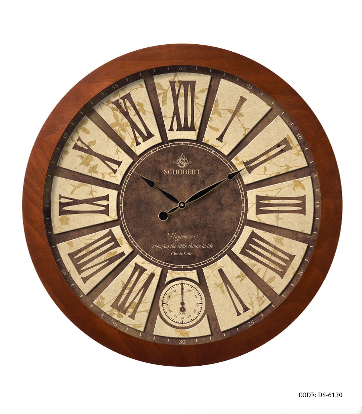 ساعت دیواری گرد کلاسیک چوبی شوبرت مدل 6130