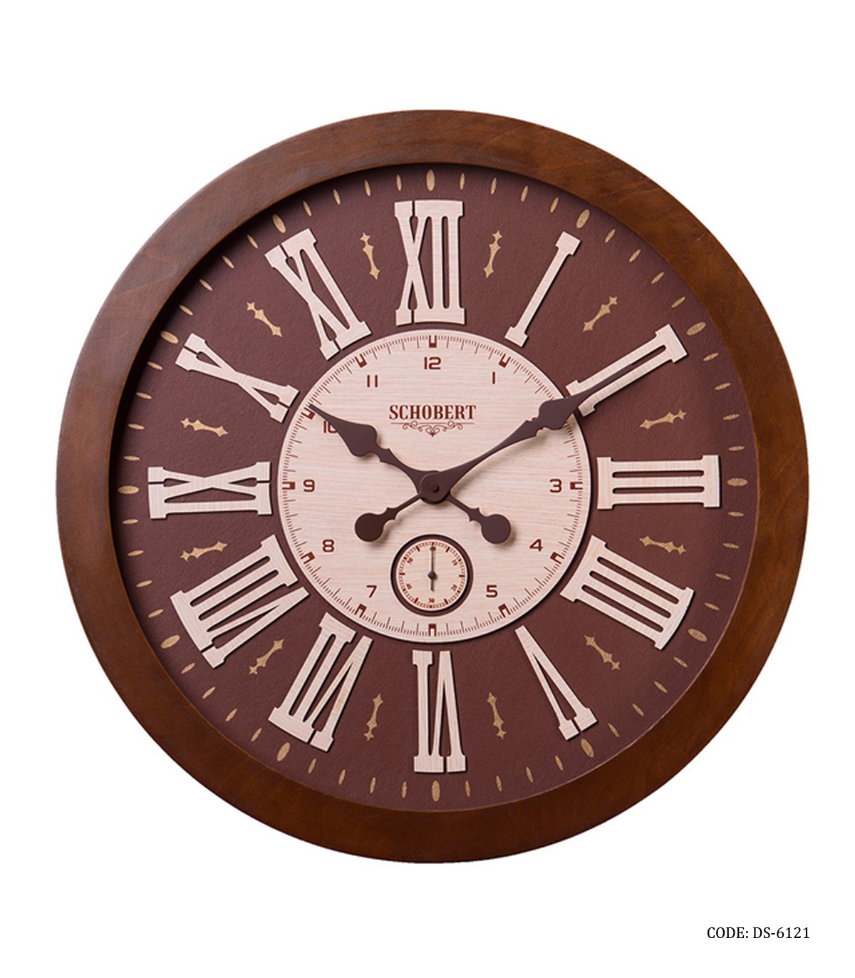 ساعت دیواری چوبی گرد اعداد رومی شوبرت مدل 6121