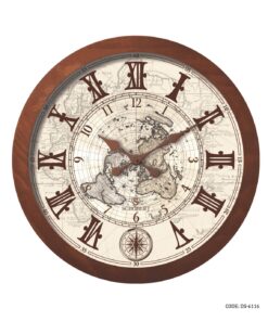 ساعت دیواری چوبی گرد با طرح نقشه جهان شوبرت مدل 6116