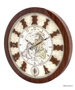 ساعت دیواری چوبی گرد با طرح نقشه جهان شوبرت مدل 6116