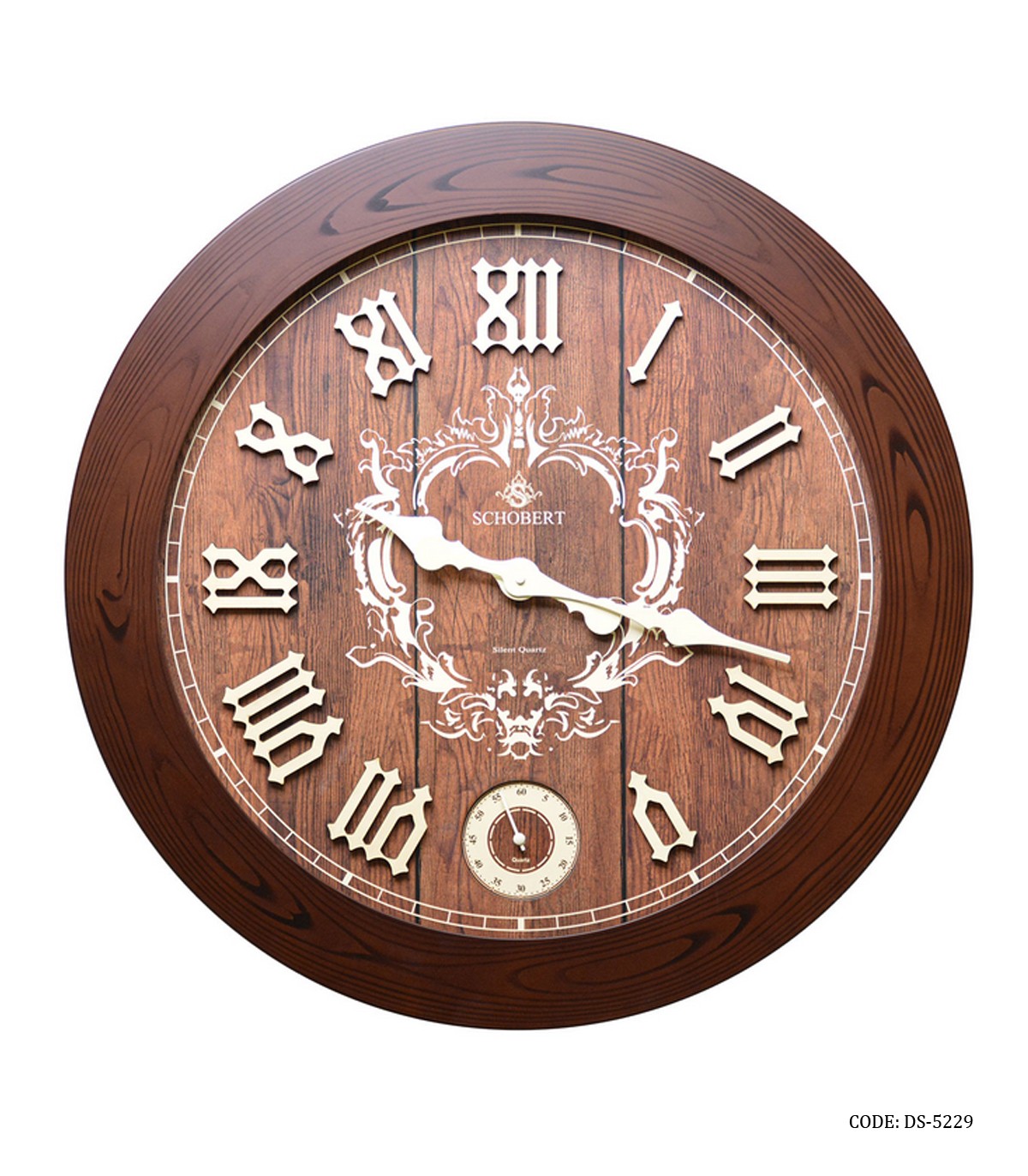 ساعت دیواری گرد قاب پلاستیکی قهوه ای شوبرت مدل 5229