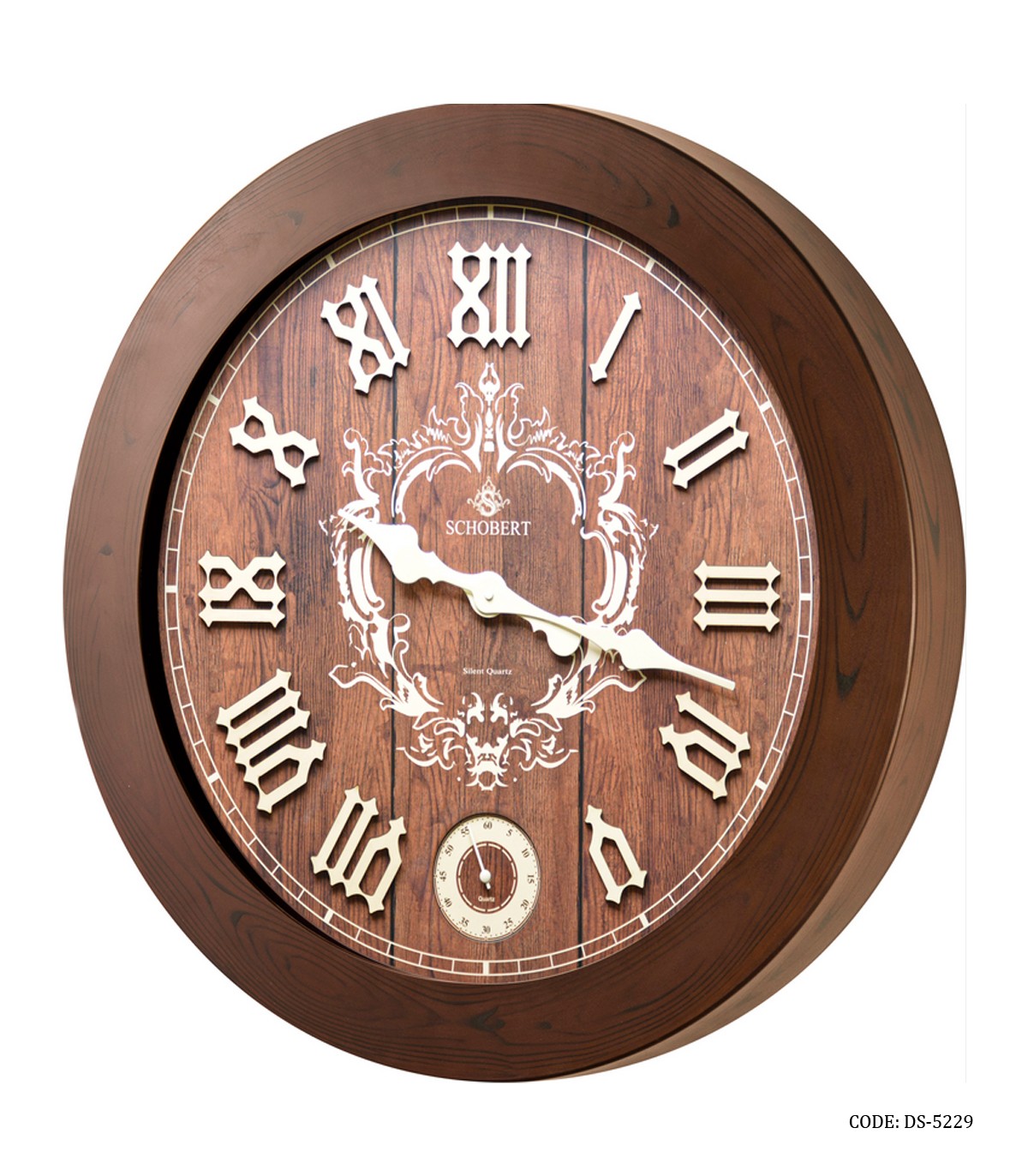 ساعت دیواری گرد قاب پلاستیکی قهوه ای شوبرت مدل 5229