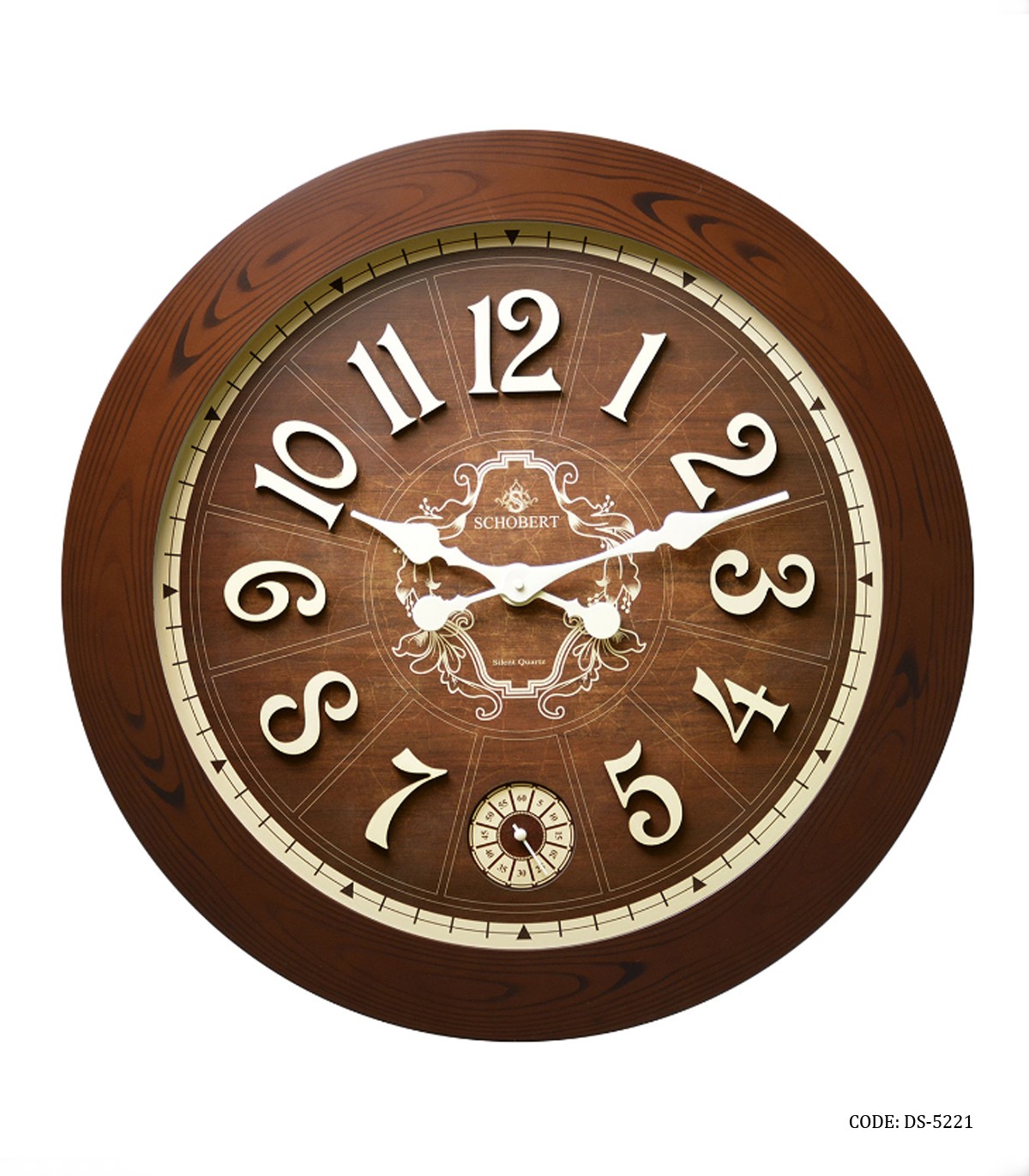 ساعت دیواری گرد قهوه ای قاب پلاستیکی شوبرت مدل 5221