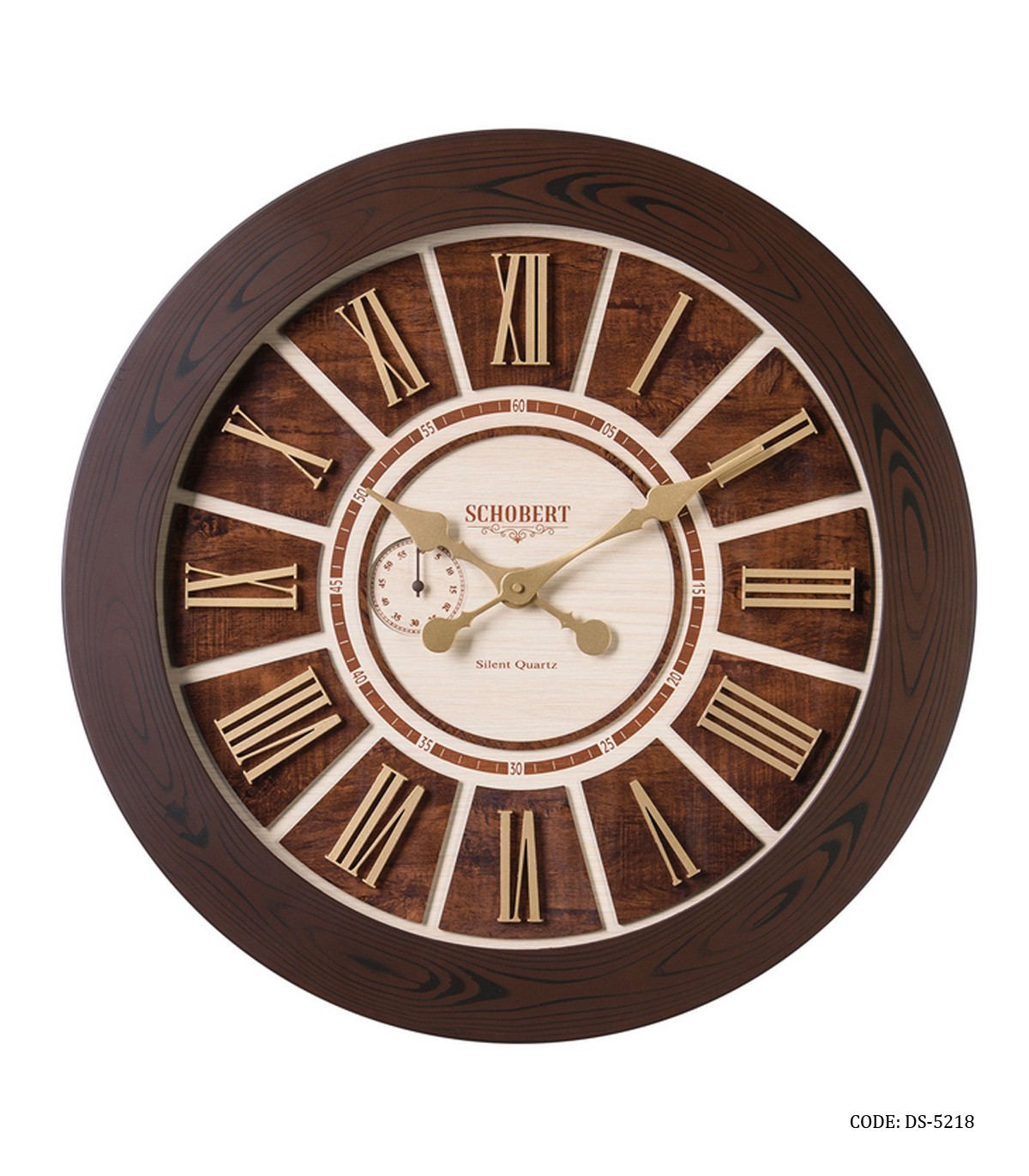 ساعت دیواری کلاسیک چوبی قهوه ای لوتوس مدل 5218