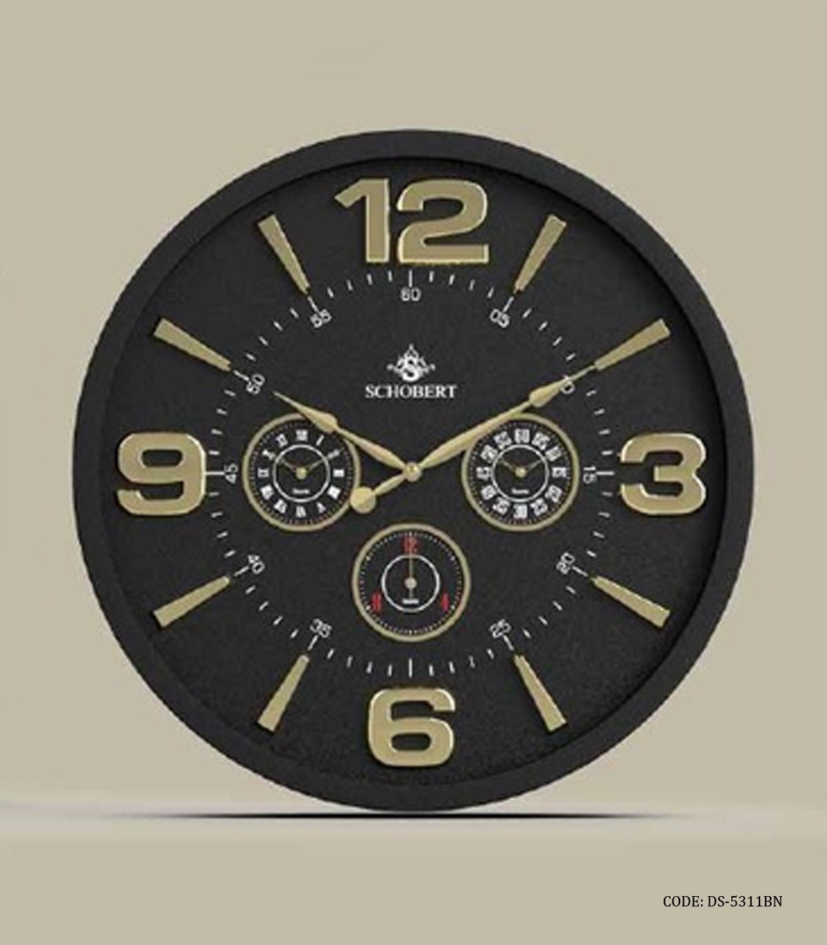 ساعت دیواری فلزی 4 موتوره صفحه مشکی شوبرت مدل 5311