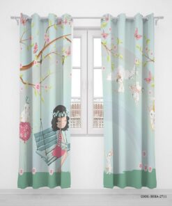 پرده اتاق دخترانه دو تکه پانچی مدل Spring Girl