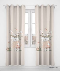 پرده پانچی دو تکه اتاق کودک دخترانه مدل خرگوش ملوس