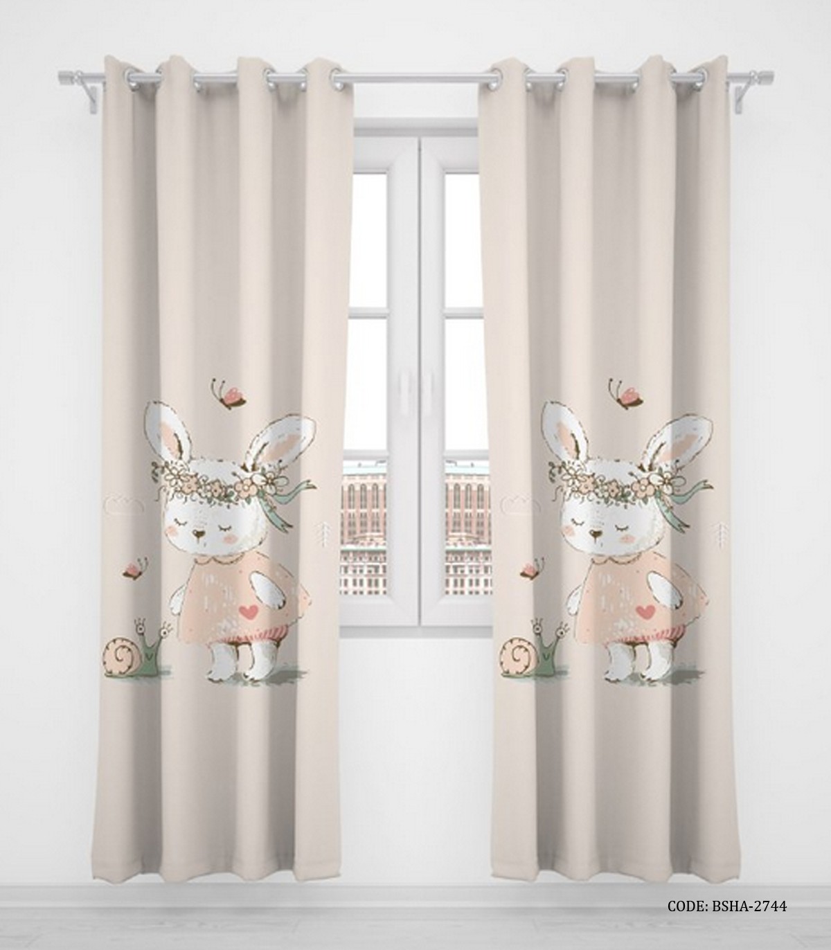 پرده پانچی دو تکه اتاق کودک دخترانه مدل خرگوش ملوس