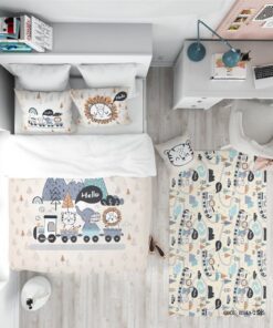 روتختی کودک پسرانه 4 تکه طرح فیل، گربه و شیر مدل Hello