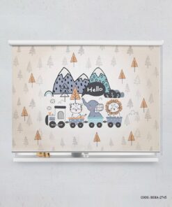 پرده شید اتاق پسرانه طرح فیل، گربه و شیر مدل Hello