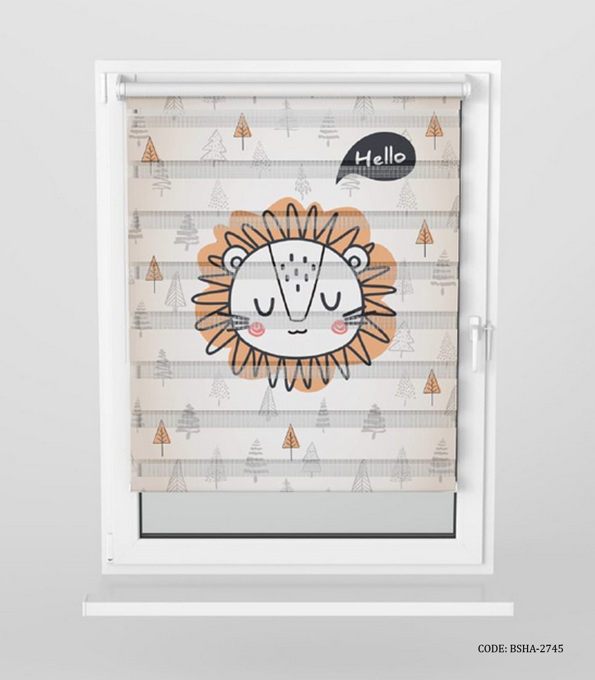 پرده زبرا اتاق پسرانه طرح فیل، گربه و شیر مدل Hello