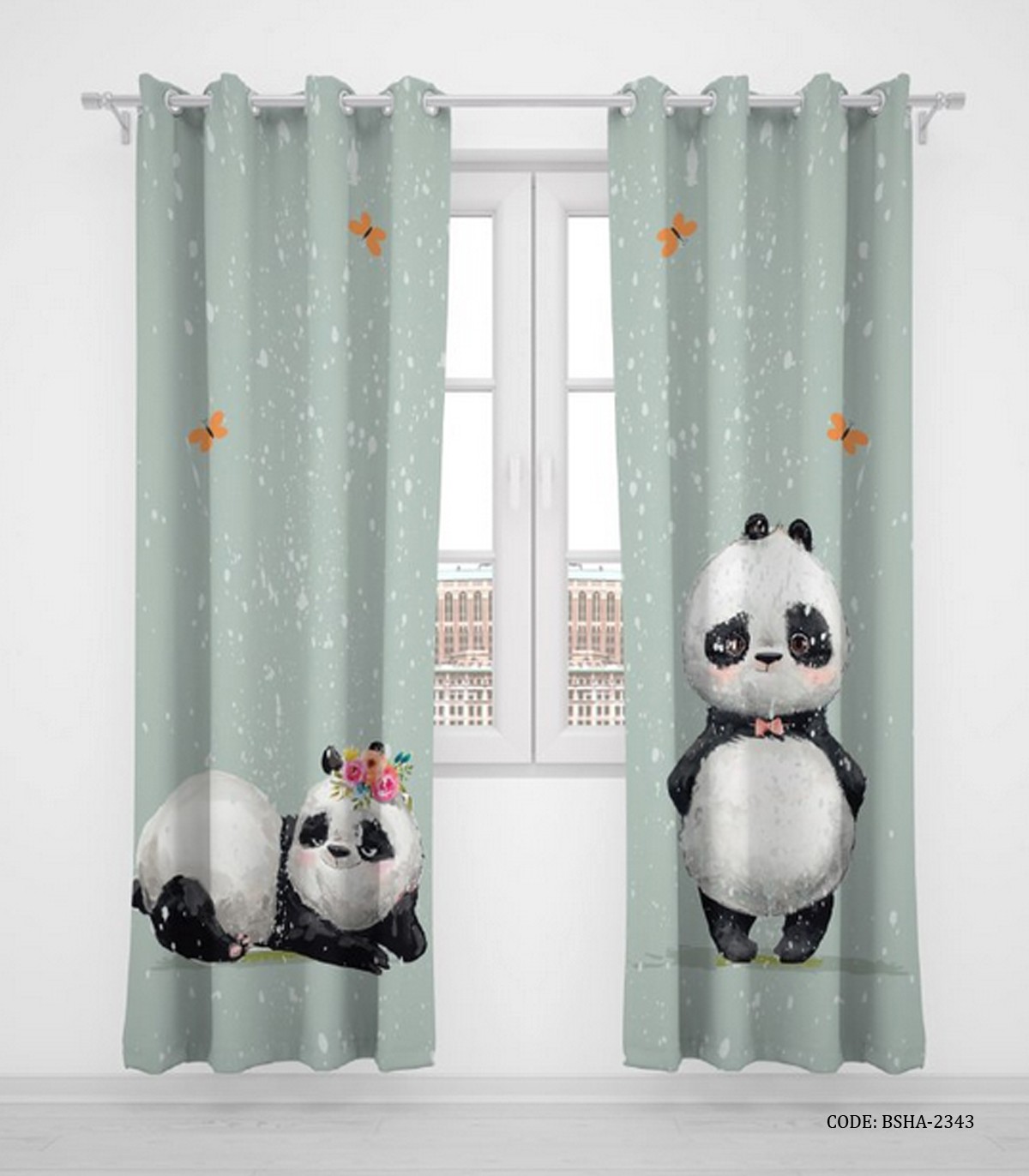 پرده پانچی کودک دو تکه پسرانه طرح پاندا مدل Cute Panda