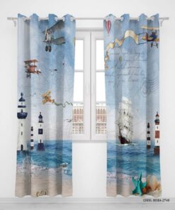 پرده پانچی دو تکه پسرانه تم دریایی مدل Lighthouse