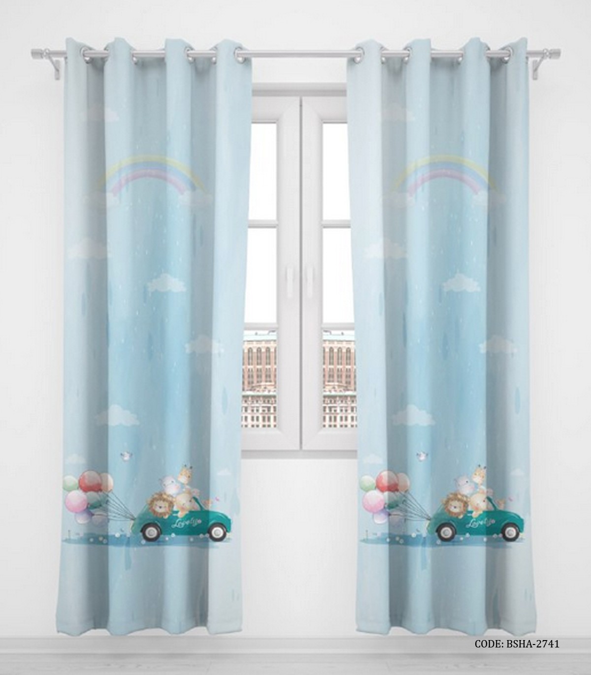 پرده پانچی دو تکه اتاق کودک پسرانه مدل فولکس آبی