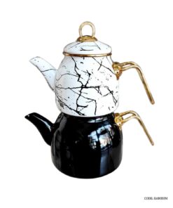 کتری قوری لعابی ترک دسته فلزی برند BAMBUM سفید مشکی مدل الکا