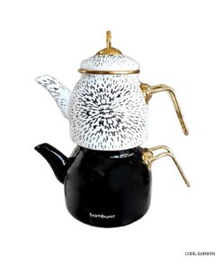 کتری و قوری لعابی ترک برند BAMBUM سفید مشکی مدل آراس