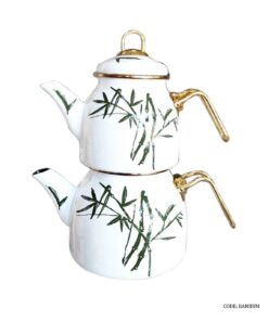 کتری و قوری لعابی ترکیه ای برند BAMBUM طرح برگ بامبو مدل  آلتون