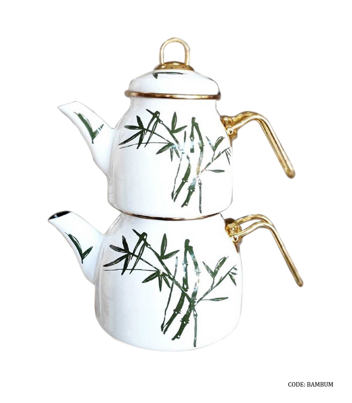 کتری و قوری لعابی ترکیه ای برند BAMBUM طرح برگ بامبو مدل  آلتون