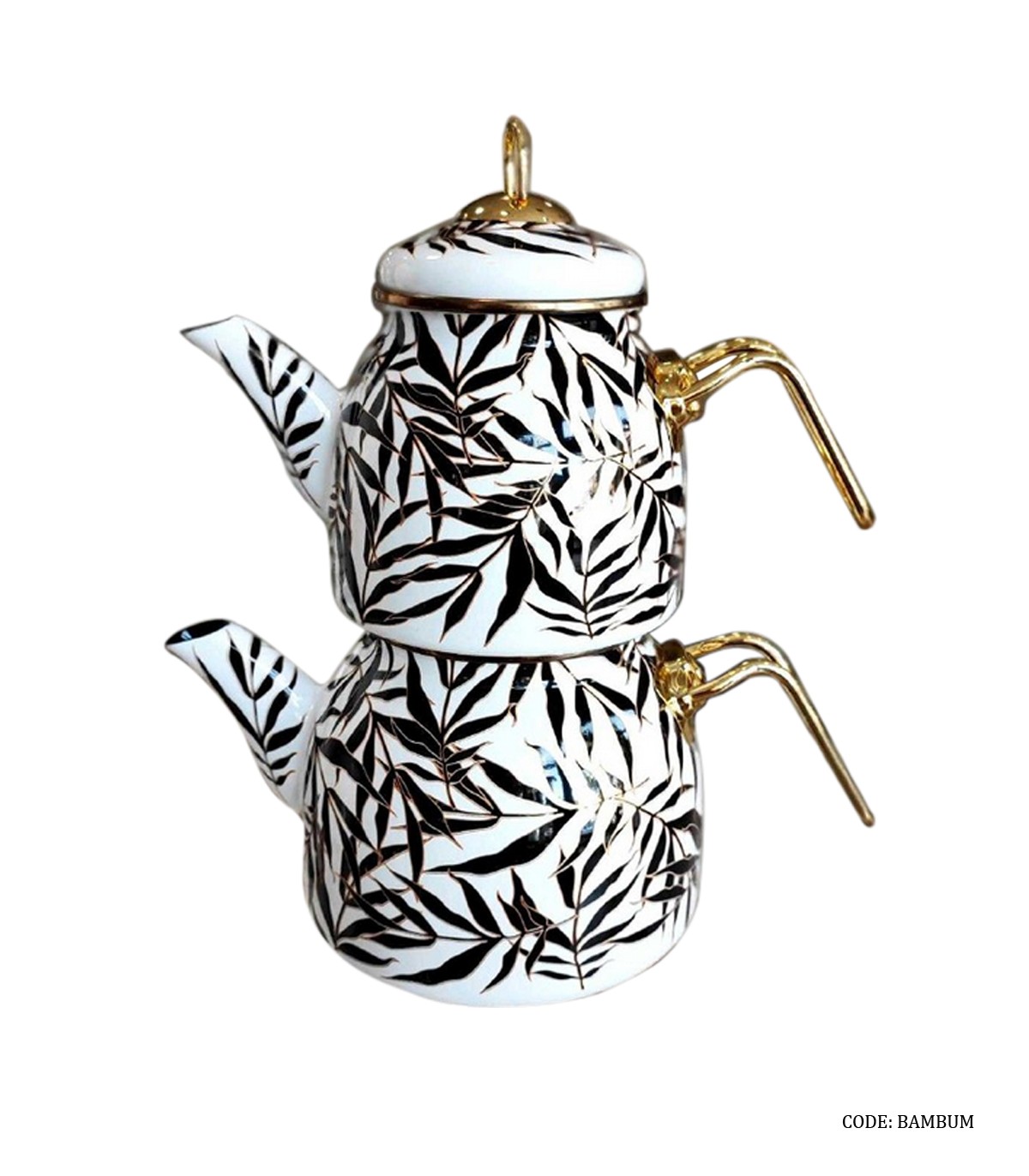 کتری و قوری ترک برند BAMBUM سفید مشکی طرح بامبو مدل آلتین